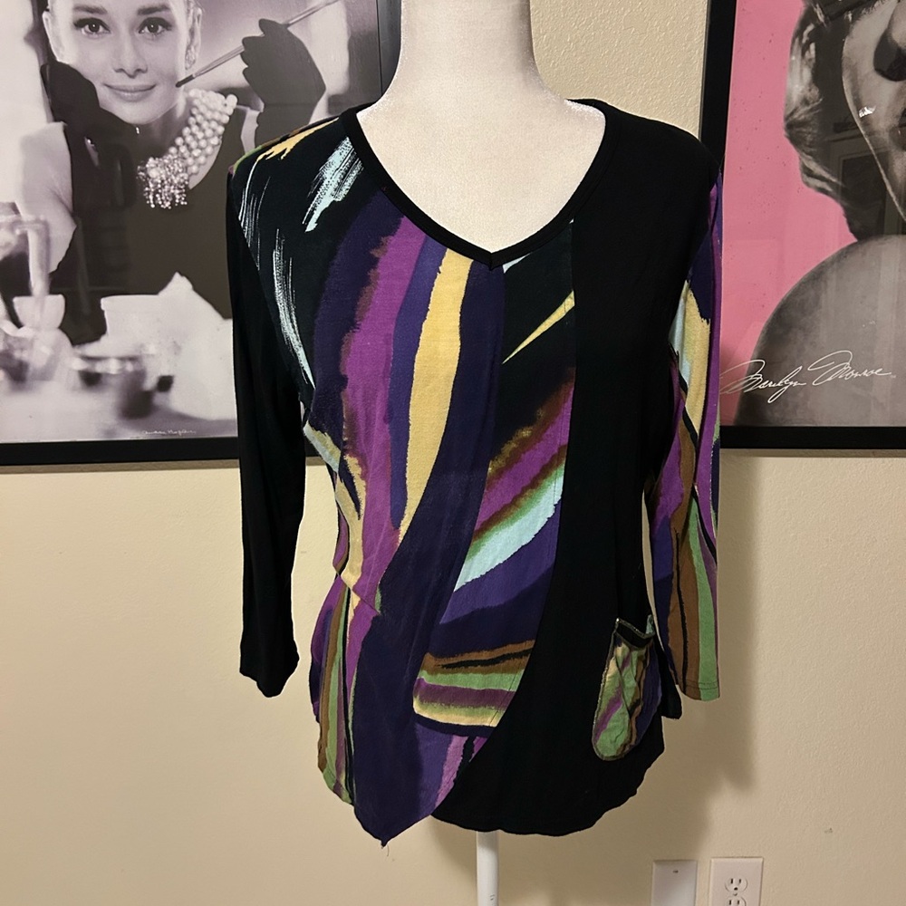 Parsley & Sage Black and Purple Abstract Blouse
